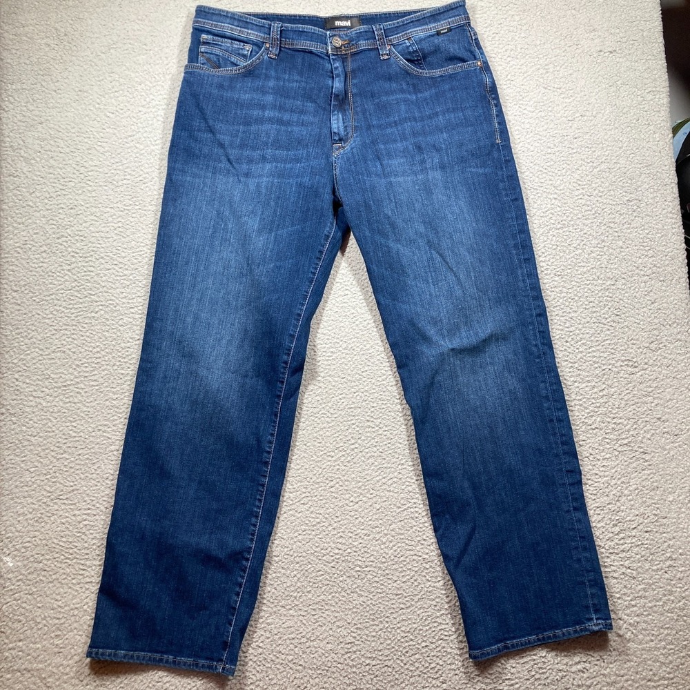 Mavi Jeans Mens 36x34 (36x31) Blue Medium Wash Medium Rise Straight Leg Denim